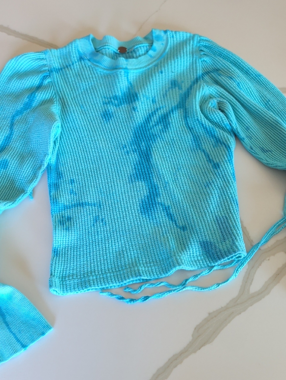 Free People Bright Turquoise Tie-Dye Ribbed Long Sleeve Top